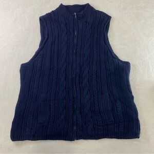 Talbots Women’s Navy Blue Cable Mock Neck Full Zip Wool Blend Sweater Vest Sz 3X